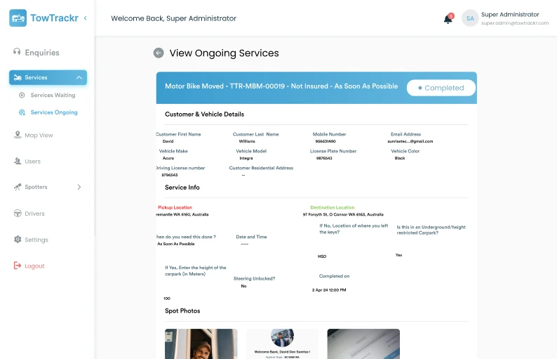TowTrackr - Admin Panel - Waiting Services