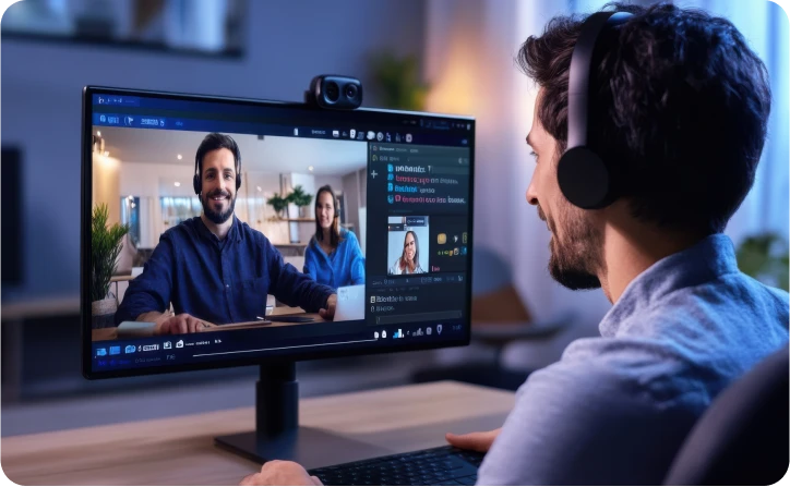 video-conference-featuring-two-smiling-individuals-engaging-remote-collaboration-home-office 1